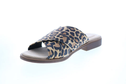 Clarks Declan Ivy Leopard Print Womens Brown Wide Leather Slides Sandals Shoes
