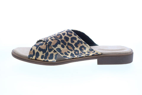 Clarks Declan Ivy Leopard Print Womens Brown Wide Leather Slides Sandals Shoes