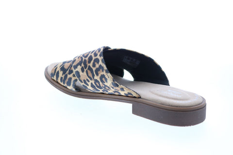 Clarks Declan Ivy Leopard Print Womens Brown Wide Leather Slides Sandals Shoes