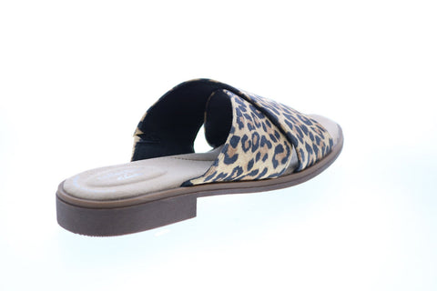 Clarks Declan Ivy Leopard Print Womens Brown Wide Leather Slides Sandals Shoes