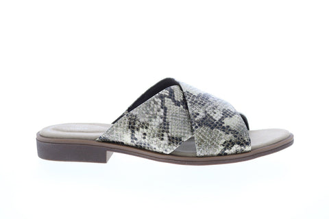 Clarks Declan Ivy Snake 26150056 Womens Brown Leather Slides Sandals Shoes