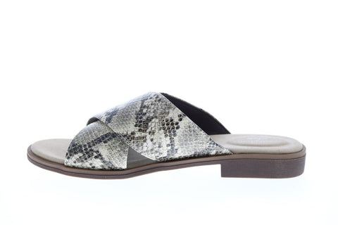 Clarks Declan Ivy Snake 26150056 Womens Brown Leather Slides Sandals Shoes