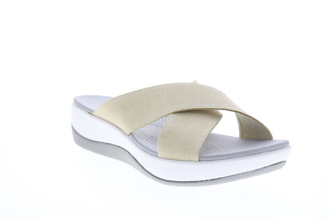 Clarks Arla Elin 26150354 Womens Gold Canvas Slip On Slides Sandals Shoes