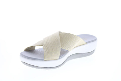 Clarks Arla Elin 26150354 Womens Gold Canvas Slip On Slides Sandals Shoes
