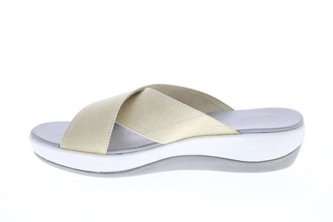 Clarks Arla Elin 26150354 Womens Gold Canvas Slip On Slides Sandals Shoes