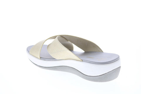 Clarks Arla Elin 26150354 Womens Gold Canvas Slip On Slides Sandals Shoes