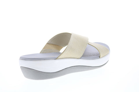 Clarks Arla Elin 26150354 Womens Gold Canvas Slip On Slides Sandals Shoes