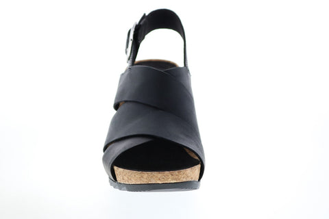 Clarks Flex Sand Leather 26150431 Womens Black Strap Wedges Heels Shoes