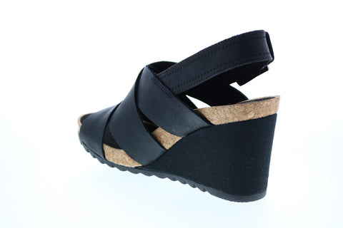 Clarks Flex Sand Leather 26150431 Womens Black Strap Wedges Heels Shoes