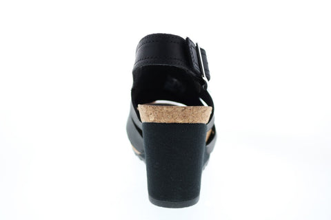 Clarks Flex Sand Leather 26150431 Womens Black Strap Wedges Heels Shoes