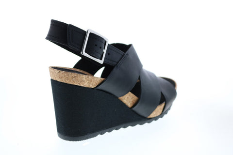 Clarks Flex Sand Leather 26150431 Womens Black Strap Wedges Heels Shoes