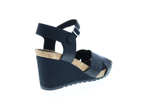Clarks Flex Sun Leather 26150433 Womens Black Strap Wedges Heels Shoes
