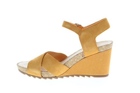Clarks Flex Sun Suede 26150434 Womens Yellow Suede Strap Wedges Heels Shoes