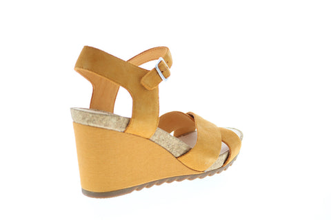 Clarks Flex Sun Suede 26150434 Womens Yellow Suede Strap Wedges Heels Shoes