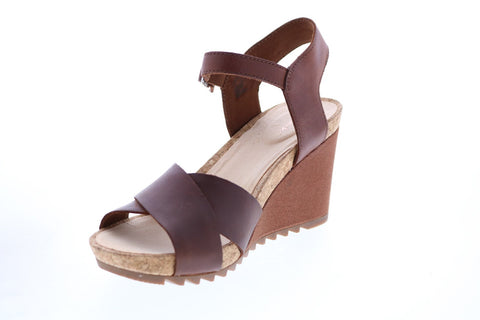 Clarks Flex Sun Leather 26150435 Womens Brown Strap Wedges Heels Shoes