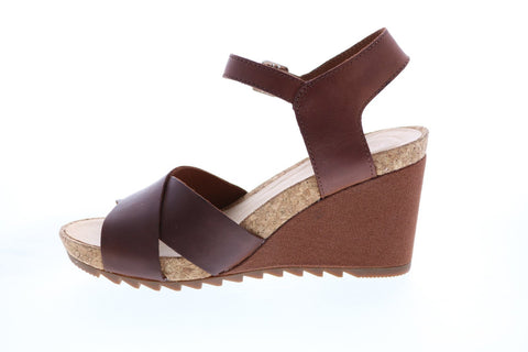 Clarks Flex Sun Wide Leather 26150435 Womens Brown Strap Wedges Heels Shoes