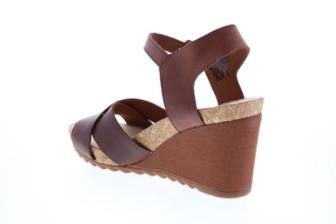 Clarks Flex Sun Wide Leather 26150435 Womens Brown Strap Wedges Heels Shoes
