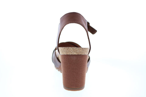 Clarks Flex Sun Wide Leather 26150435 Womens Brown Strap Wedges Heels Shoes