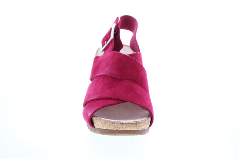 Clarks Flex Sand Suede 26150436 Womens Pink Suede Strap Wedges Heels Shoes
