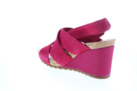 Clarks Flex Sand Suede 26150436 Womens Pink Suede Strap Wedges Heels Shoes