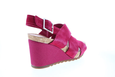 Clarks Flex Sand Suede 26150436 Womens Pink Suede Strap Wedges Heels Shoes