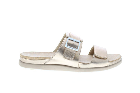 Clarks Step June Sun 26151191 Womens Gold Synthetic Hook & Loop Slides Sandals Shoes
