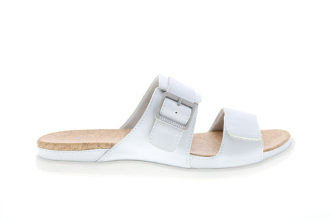 Clarks Step June Sun 26151192 Womens White Synthetic Hook & Loop Slides Sandals Shoes