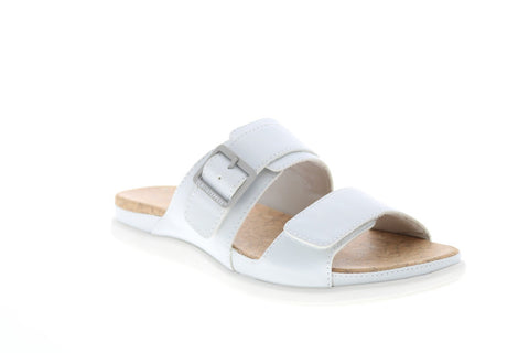 Clarks Step June Sun 26151192 Womens White Synthetic Hook & Loop Slides Sandals Shoes