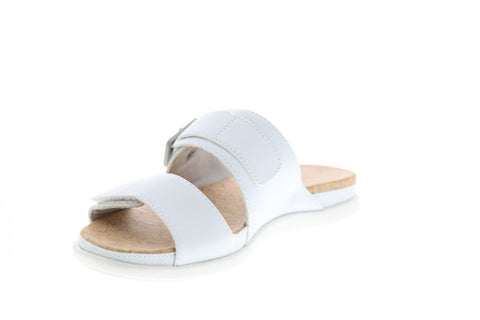 Clarks Step June Sun 26151192 Womens White Synthetic Hook & Loop Slides Sandals Shoes