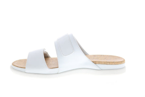 Clarks Step June Sun 26151192 Womens White Synthetic Hook & Loop Slides Sandals Shoes