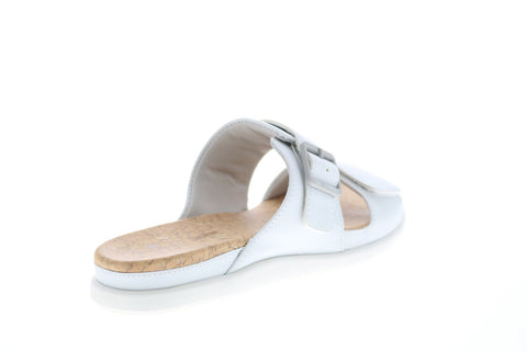 Clarks Step June Sun 26151192 Womens White Synthetic Hook & Loop Slides Sandals Shoes