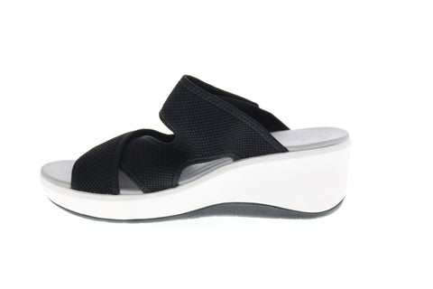 Clarks Step Cali Reef 26151206 Womens Black Canvas Strap Slides Sandals Shoes