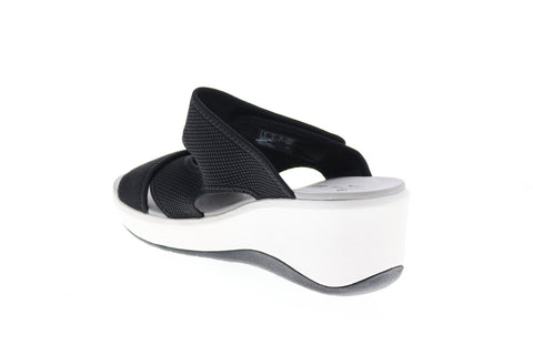 Clarks Step Cali Reef 26151206 Womens Black Canvas Strap Slides Sandals Shoes
