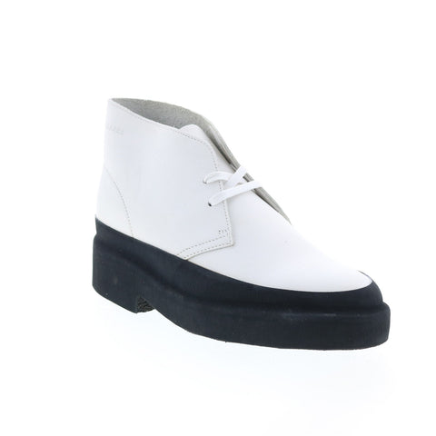 Clarks Desert Galosh 26156081 Womens White Leather Lace Up Desert Boots