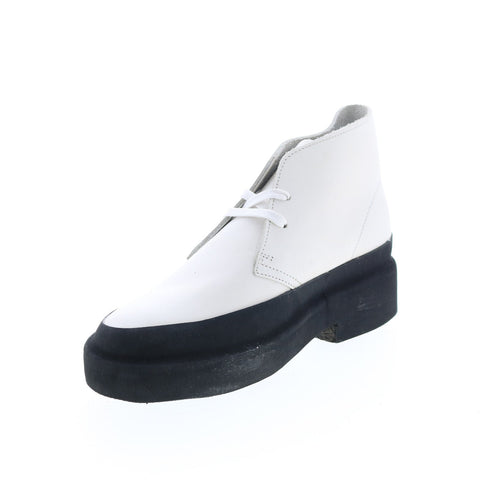 Clarks Desert Galosh 26156081 Womens White Leather Lace Up Desert Boots