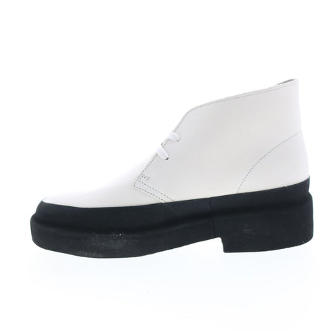 Clarks Desert Galosh 26156081 Womens White Leather Lace Up Desert Boots