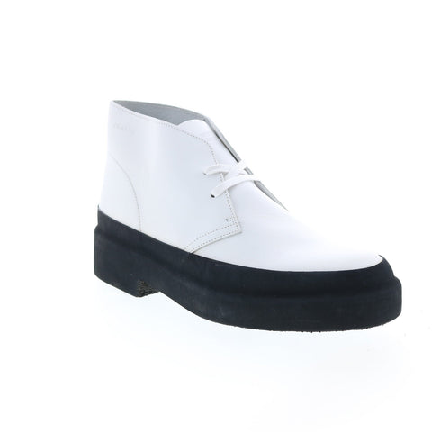 Clarks Desert Galosh 26156082 Mens White Leather Lace Up Desert Boots