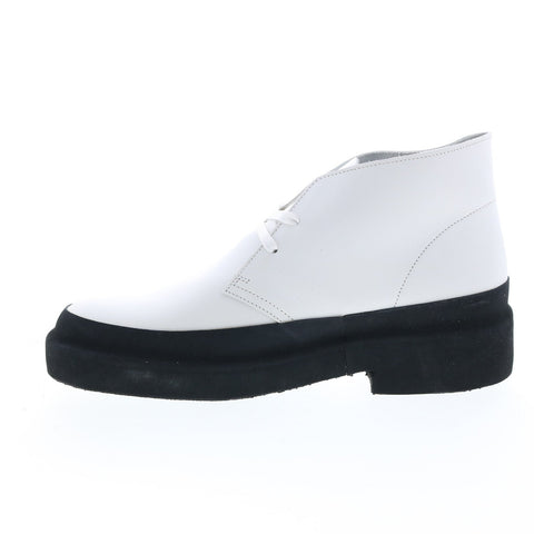 Clarks Desert Galosh 26156082 Mens White Leather Lace Up Desert Boots