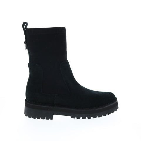 Clarks Rock Knit 26163436 Womens Black Suede Slip On Mid Calf Boots