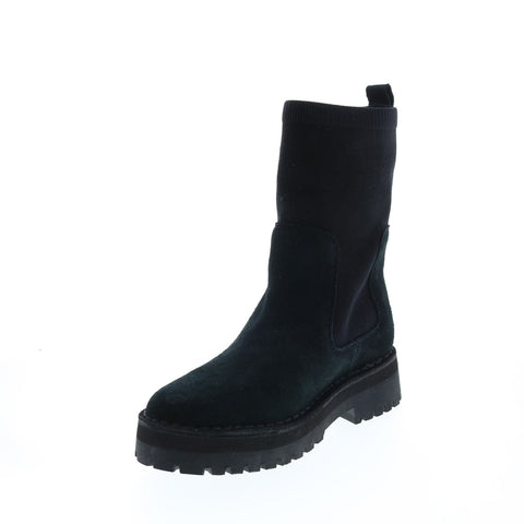 Clarks Rock Knit 26163436 Womens Black Suede Slip On Mid Calf Boots