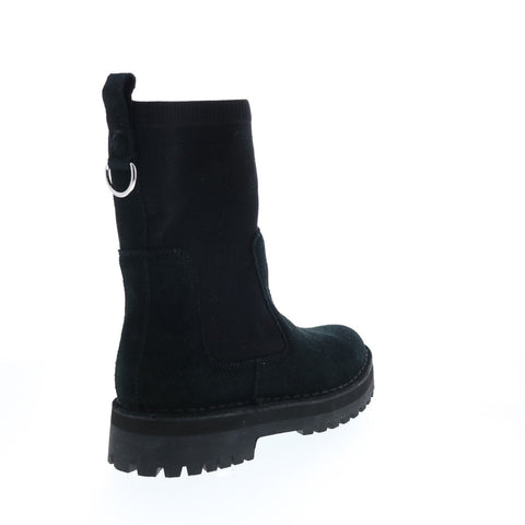 Clarks Rock Knit 26163436 Womens Black Suede Slip On Mid Calf Boots