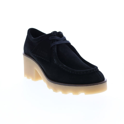 Clarks Wallabee Block 26164402 Womens Black Suede Heels Block Shoes