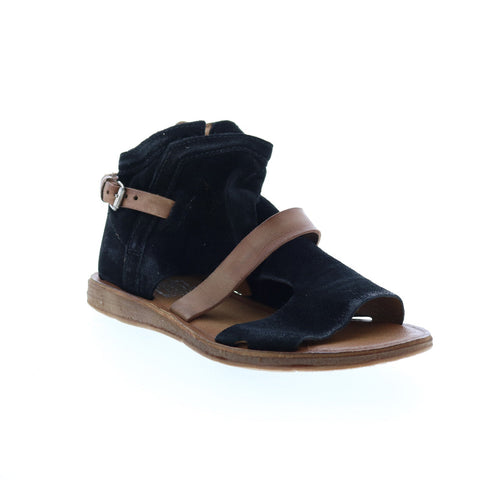 Miz Mooz Finney 279011 Womens Black Suede Hook & Loop Strap Sandals Shoes