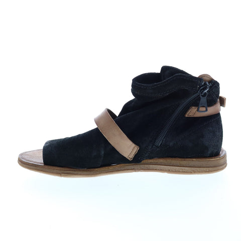 Miz Mooz Finney 279011 Womens Black Suede Hook & Loop Strap Sandals Shoes