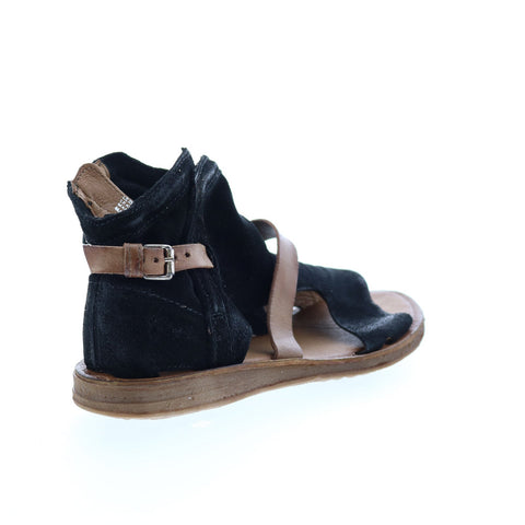 Miz Mooz Finney 279011 Womens Black Suede Hook & Loop Strap Sandals Shoes