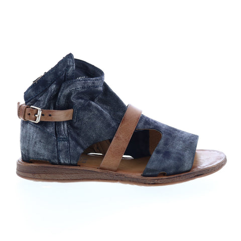 Miz Mooz Finney 279011 Womens Blue Leather Hook & Loop Strap Sandals Shoes