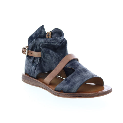 Miz Mooz Finney 279011 Womens Blue Leather Hook & Loop Strap Sandals Shoes