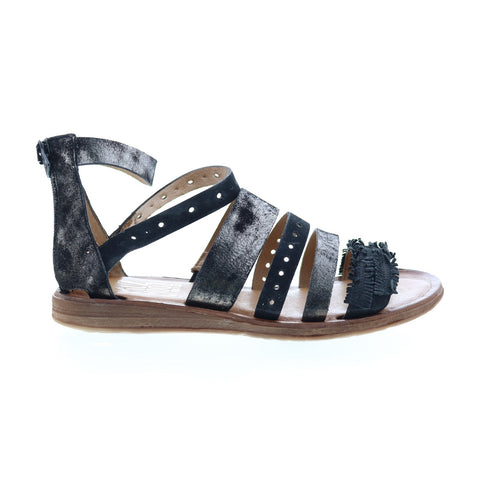 Miz Mooz Flora 279013 Womens Black Leather Zipper Strap Sandals Shoes