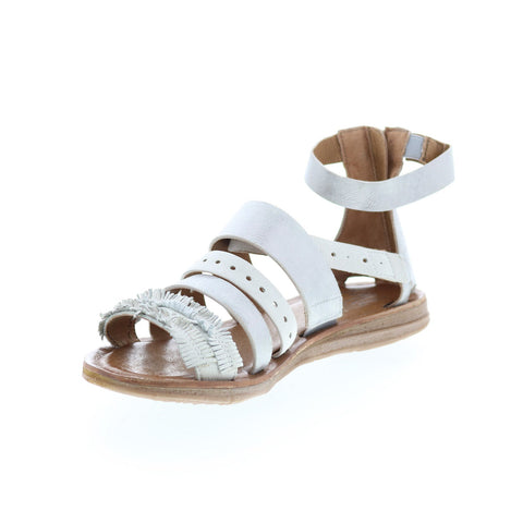 Miz Mooz Flora 279013 Womens White Leather Zipper Strap Sandals Shoes
