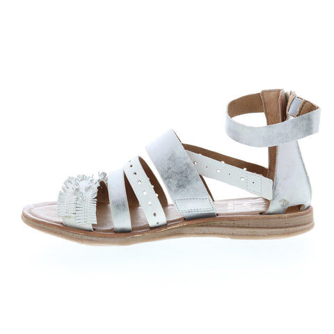 Miz Mooz Flora 279013 Womens White Leather Zipper Strap Sandals Shoes